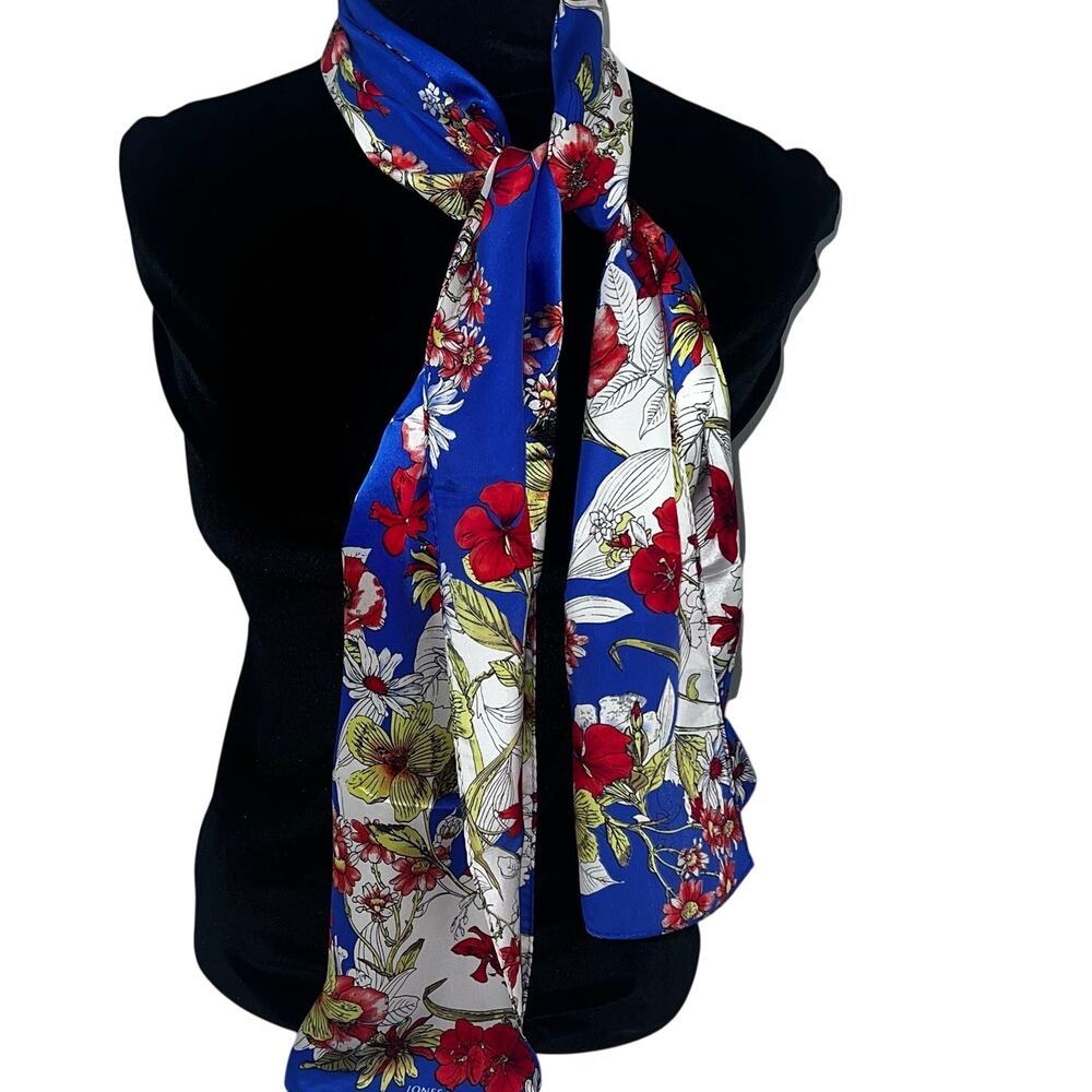 Jones NY Multi-colored Floral Silk and Geometric Boho Floral Made in Italy Scarf